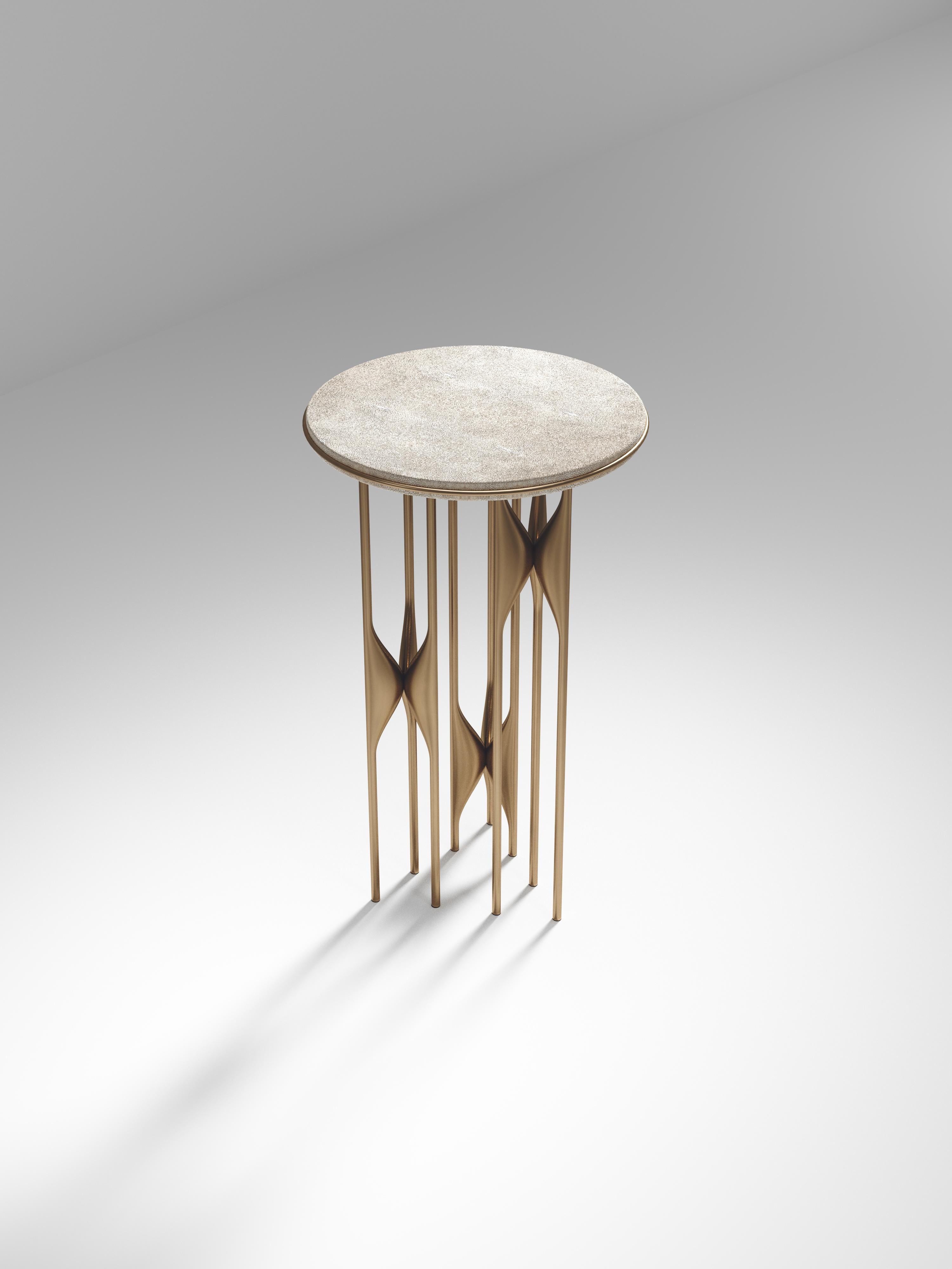 Inlay Shagreen Nesting Side Tables with Bronze Patina Brass Details by Kifu Paris For Sale