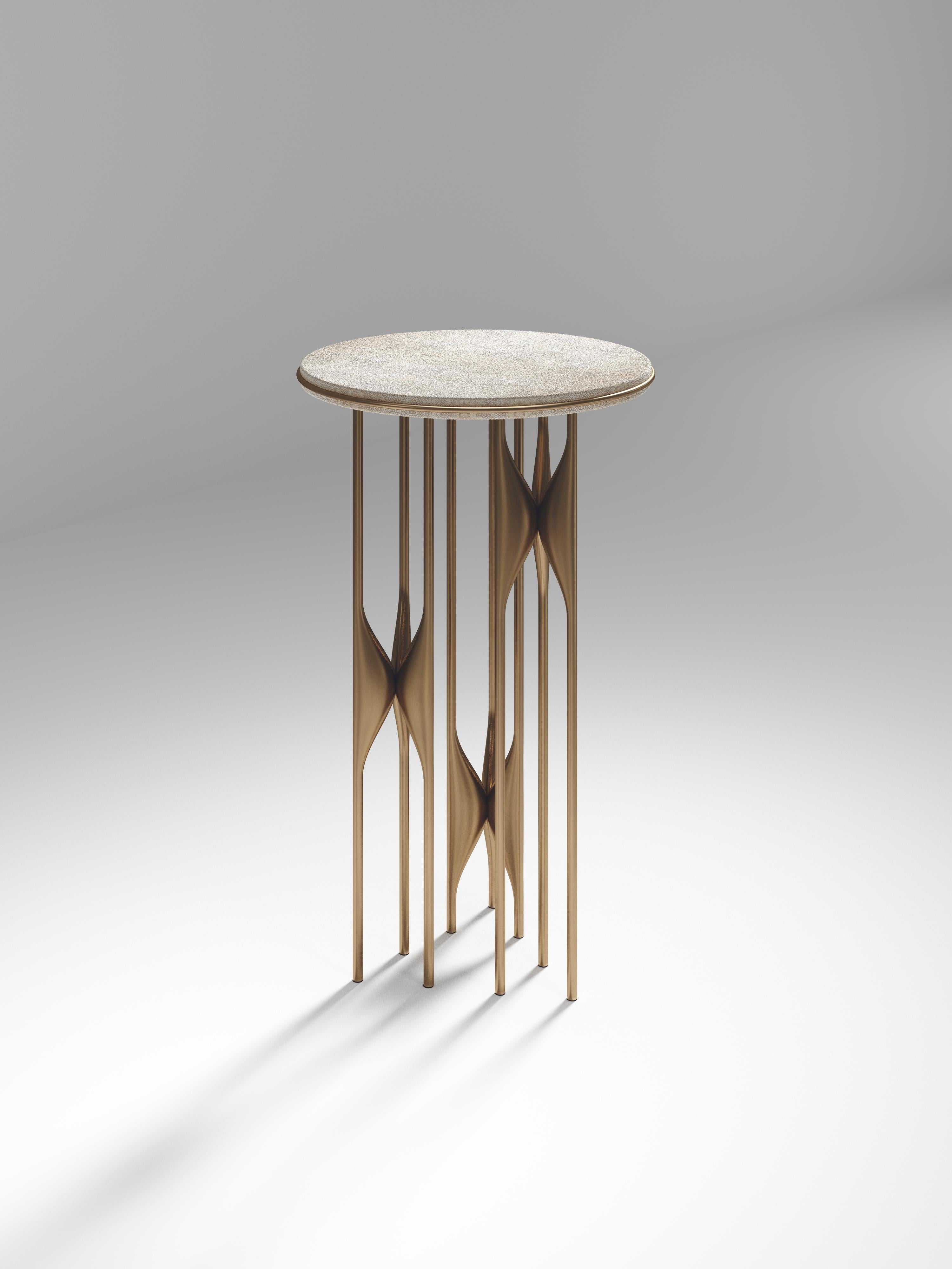 Contemporary Shagreen Nesting Side Tables with Bronze Patina Brass Details by Kifu Paris For Sale