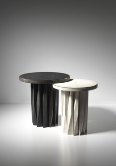 Shagreen Nesting Side Tables with Geometric Fluted Details by R&Y Augousti