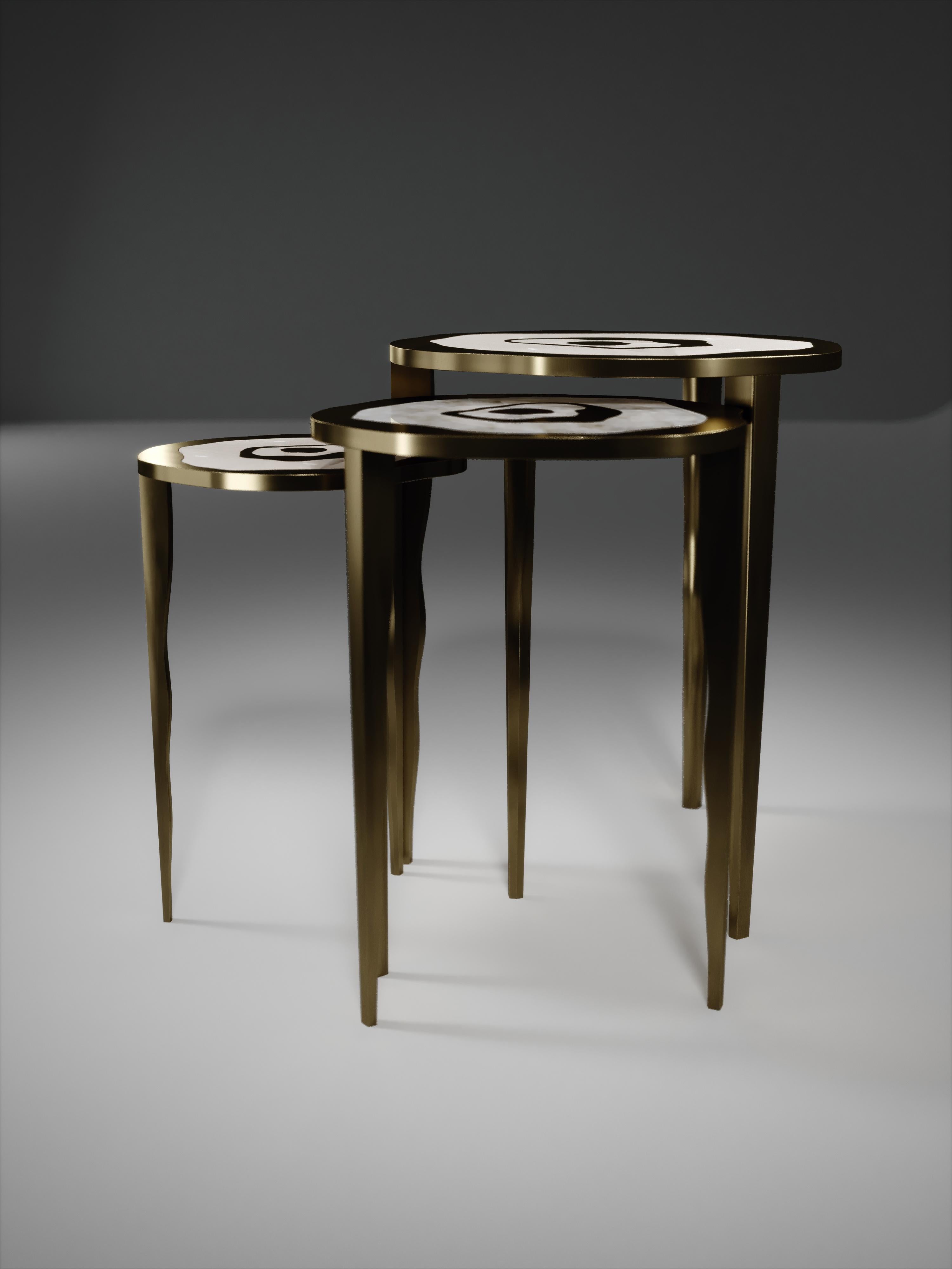 Shagreen Nesting Side Tables with Quartz and Bronze-Patina Brass by R&Y Augousti For Sale 2