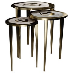 Shagreen Nesting Side Tables with Quartz and Bronze-Patina Brass by R&Y Augousti