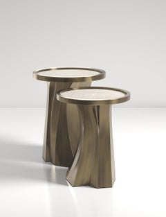 Shagreen Nesting Tables with Bronze Patina Brass Details by R&Y Augousti