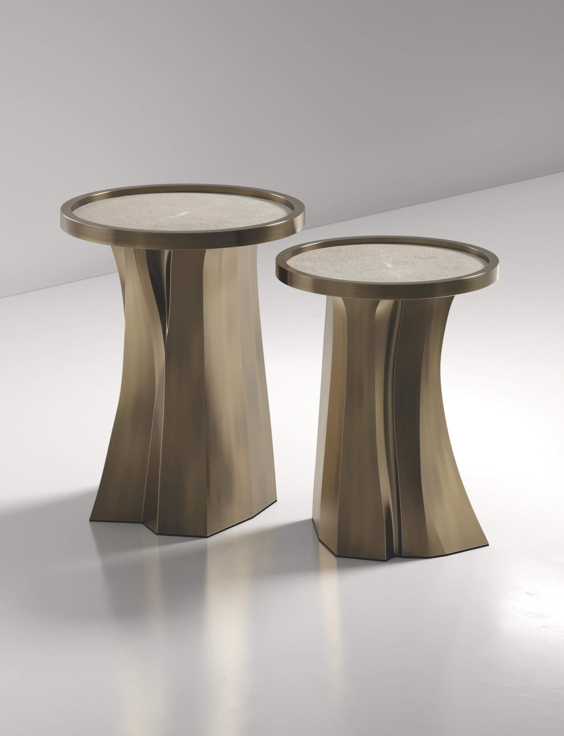 Shagreen Nesting Tables with Bronze Patina Brass Details by R&Y Augousti In New Condition For Sale In New York, NY
