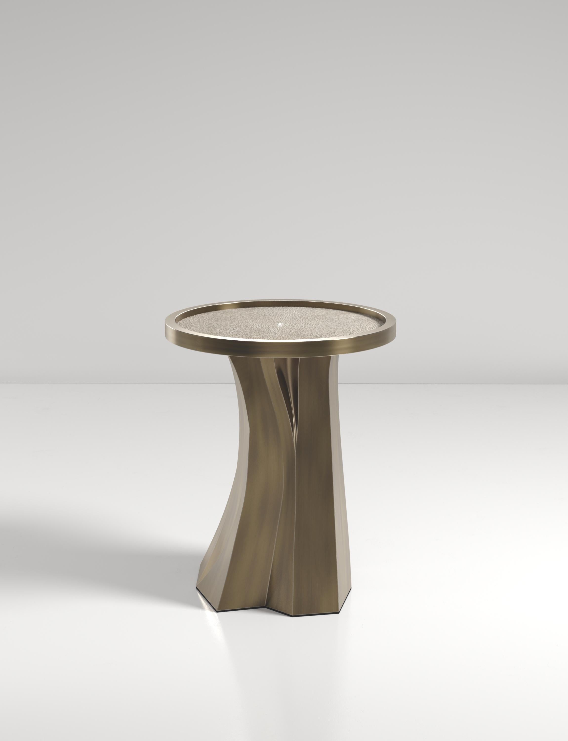 Contemporary Shagreen Nesting Tables with Bronze Patina Brass Details by R&Y Augousti For Sale