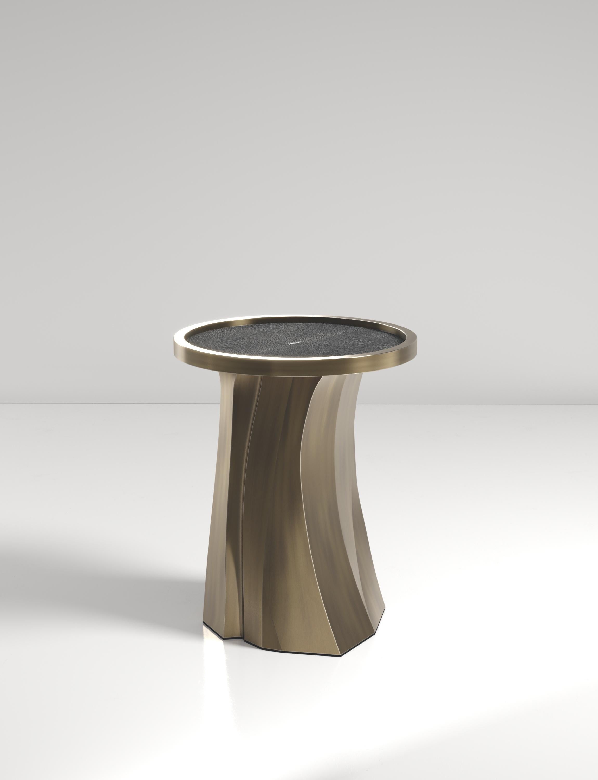 Contemporary Shagreen Nesting Tables with Bronze Patina Brass Details by R&Y Augousti For Sale