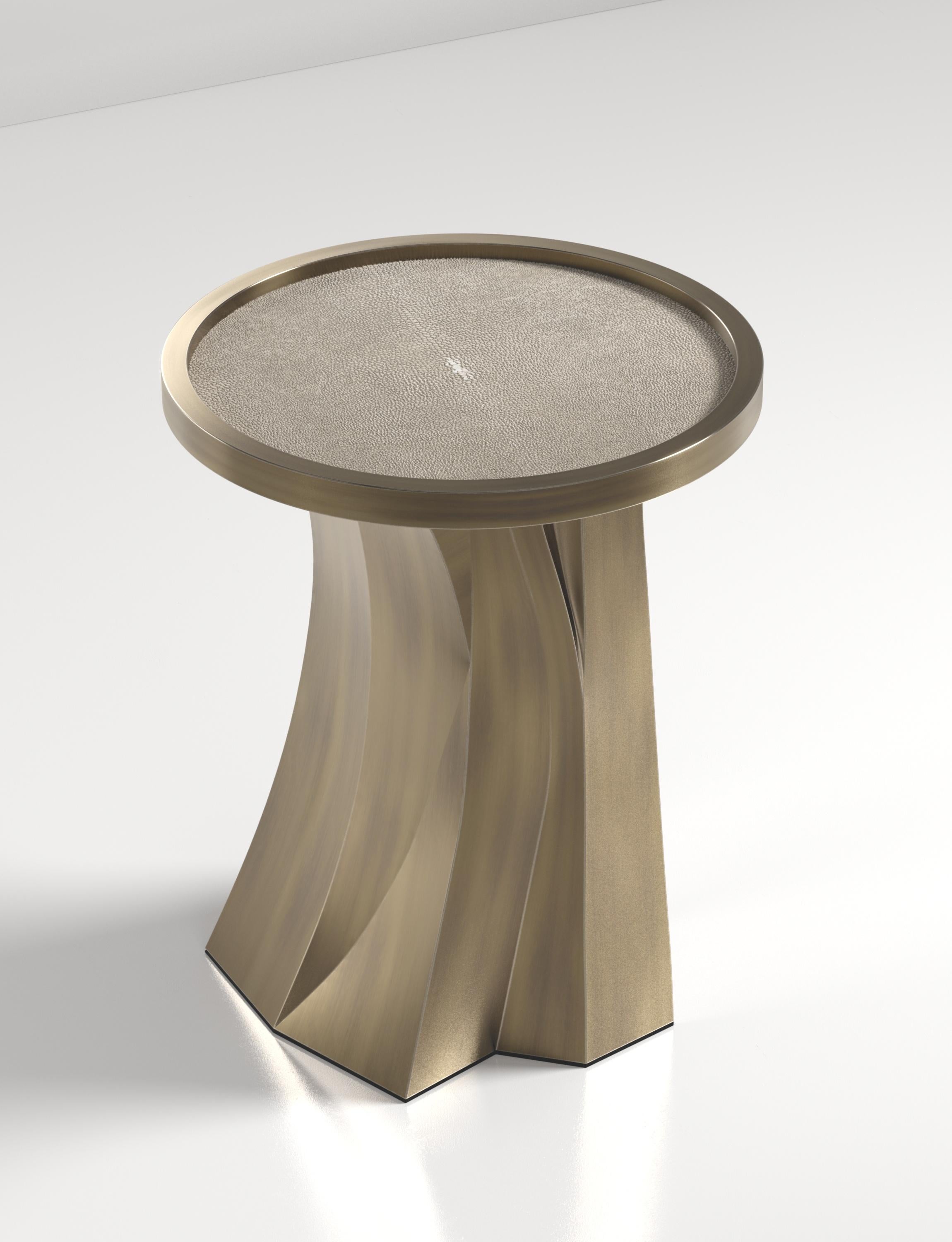 Shagreen Nesting Tables with Bronze Patina Brass Details by R&Y Augousti For Sale 2