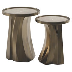 Shagreen Nesting Tables with Bronze Patina Brass Details by R&Y Augousti