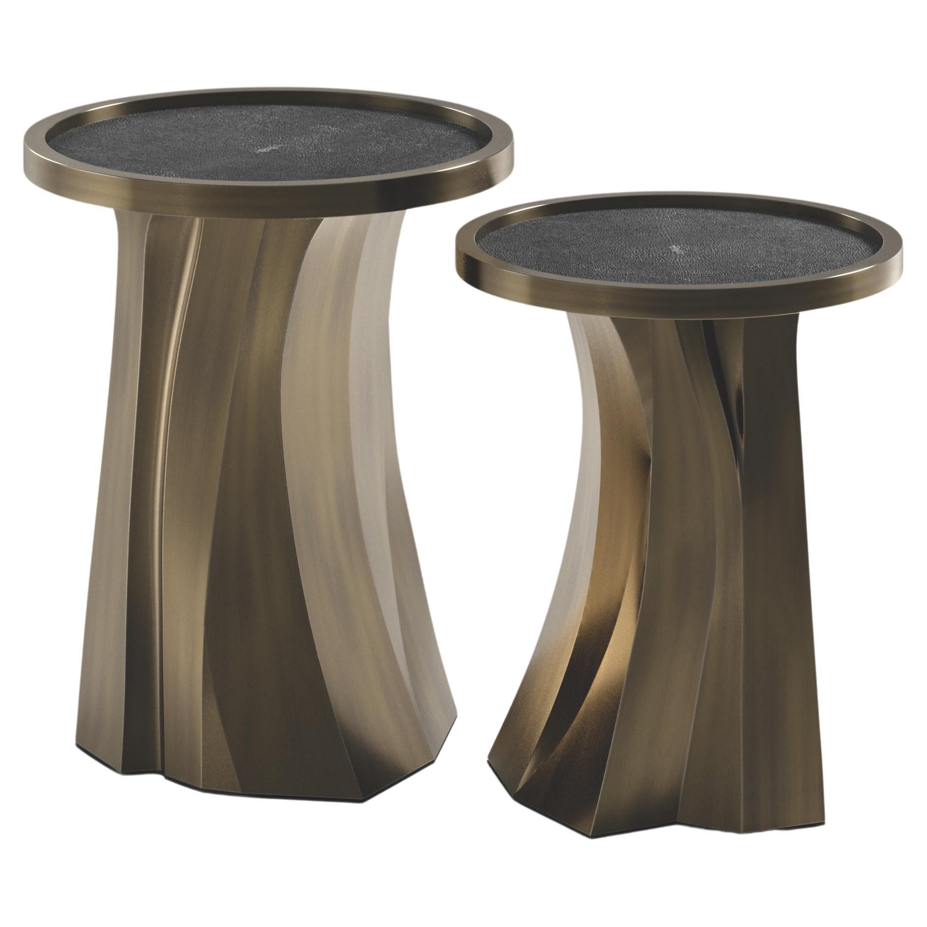 Shagreen Nesting Tables with Bronze Patina Brass Details by R&Y Augousti For Sale