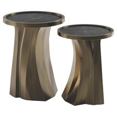 Shagreen Nesting Tables with Bronze Patina Brass Details by R&Y Augousti