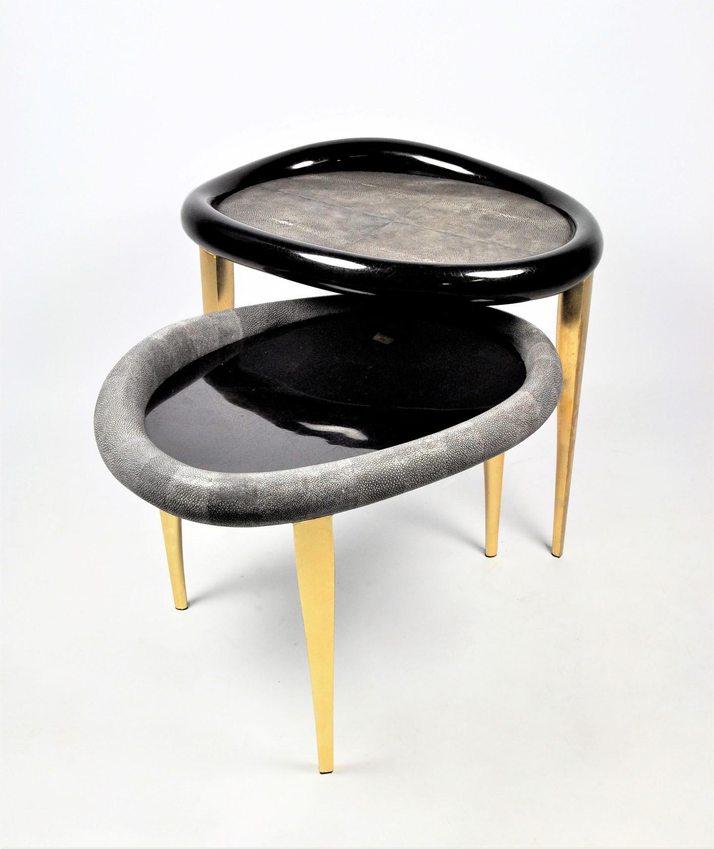 Shagreen Nesting Tables with Shell Marquetry and Parchment feet by Ginger Brown For Sale 4