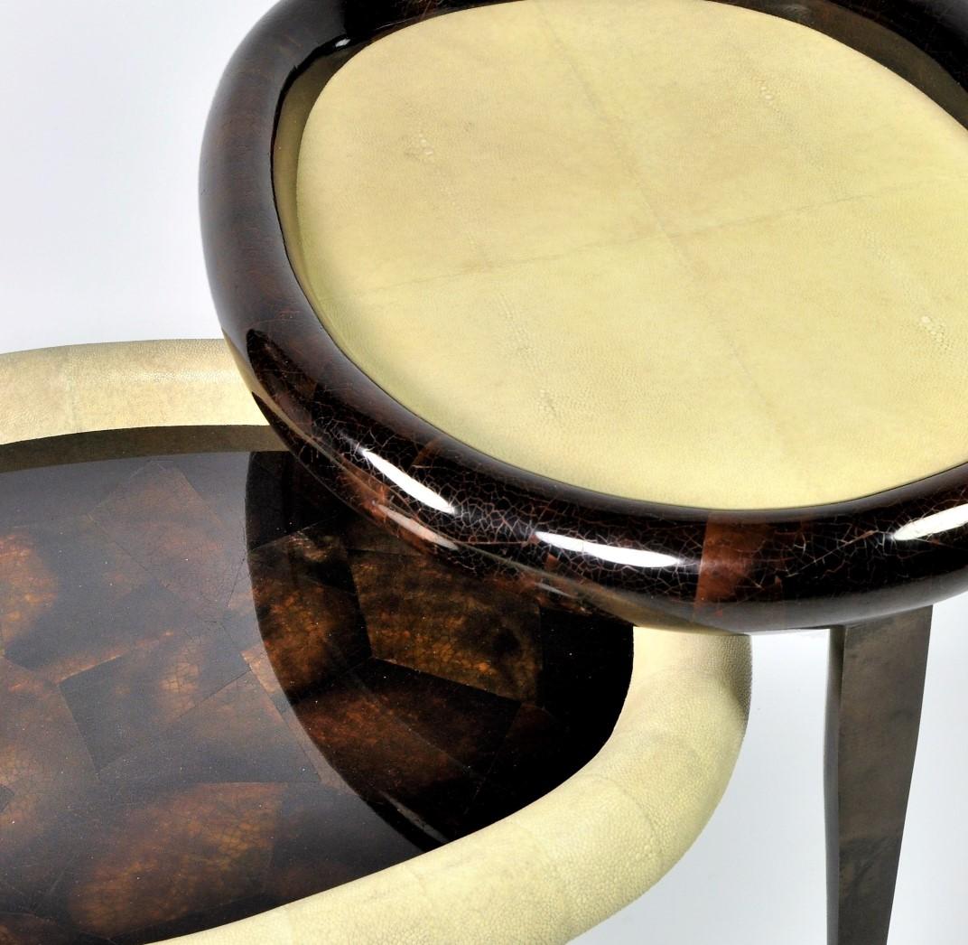 French Shagreen Nesting Tables with Shell Marquetry and Parchment feet by Ginger Brown For Sale