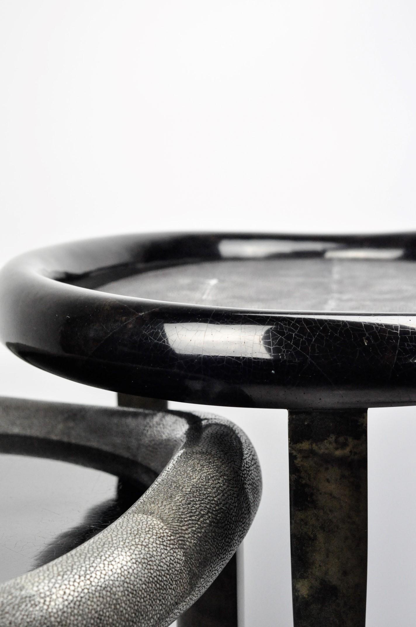 Shagreen Nesting Tables with Shell Marquetry and Parchment Feet by Ginger Brown In New Condition For Sale In Bourguebus, FR
