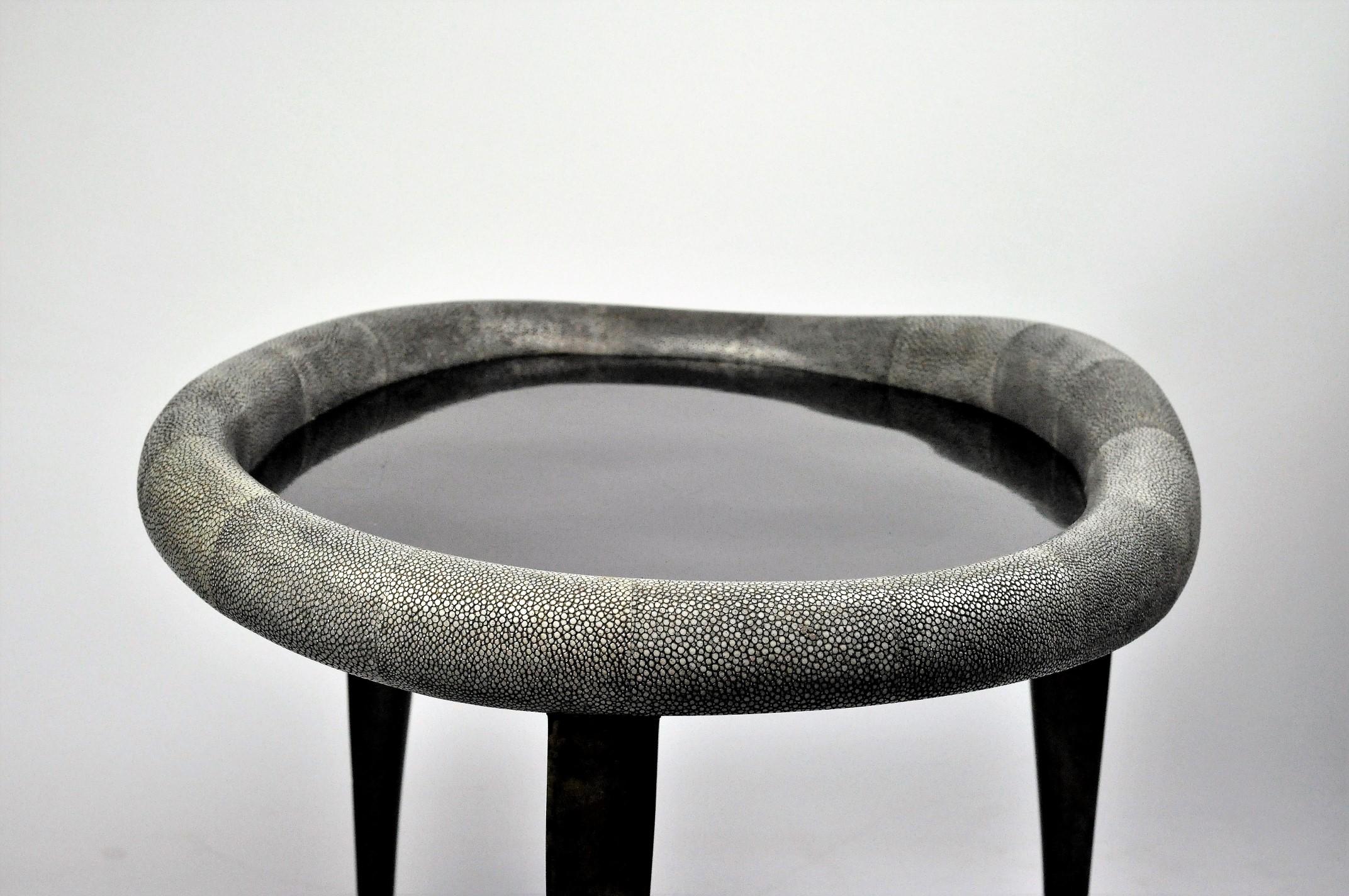 Goatskin Shagreen Nesting Tables with Shell Marquetry and Parchment feet by Ginger Brown For Sale
