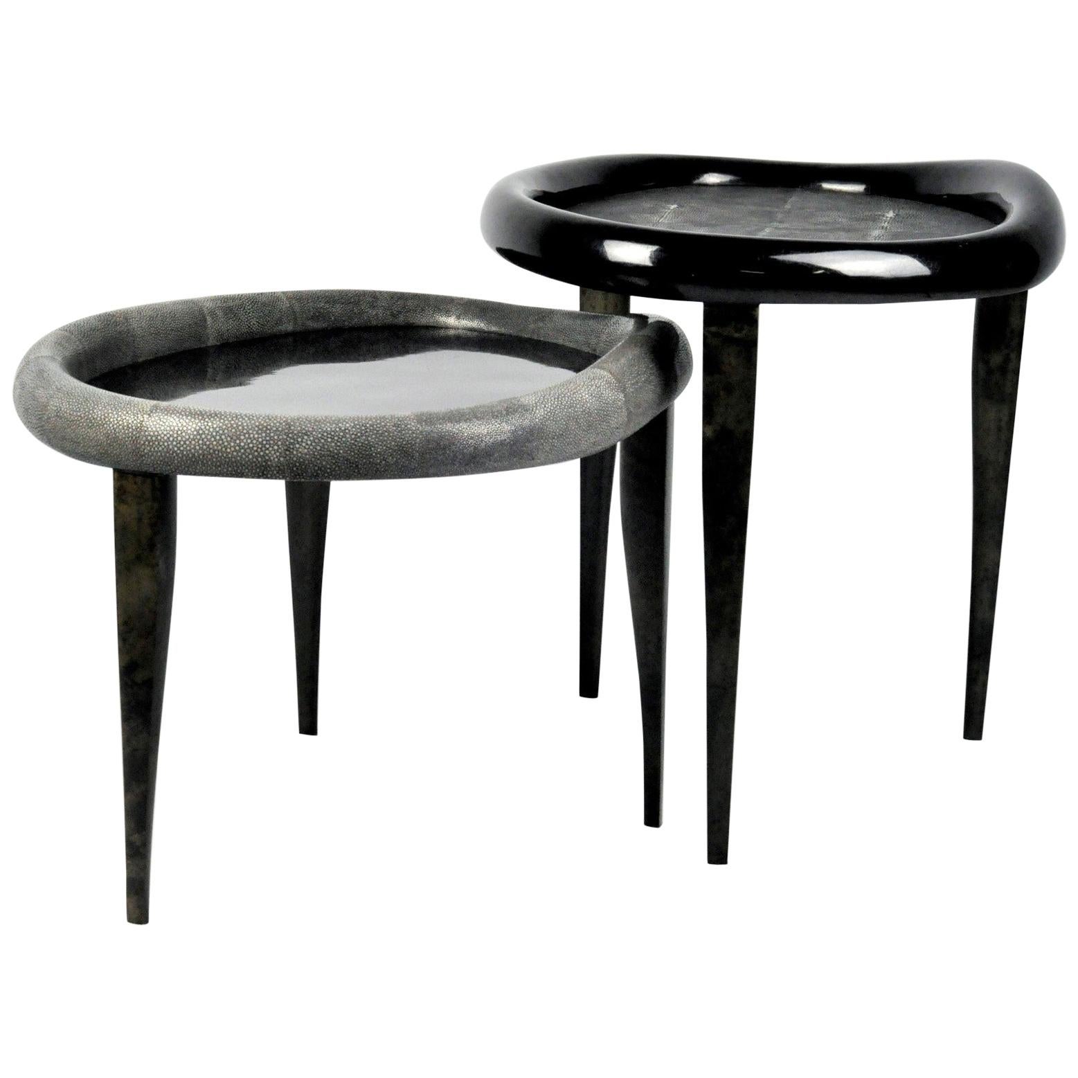 Shagreen Nesting Tables with Shell Marquetry and Parchment Feet by Ginger Brown