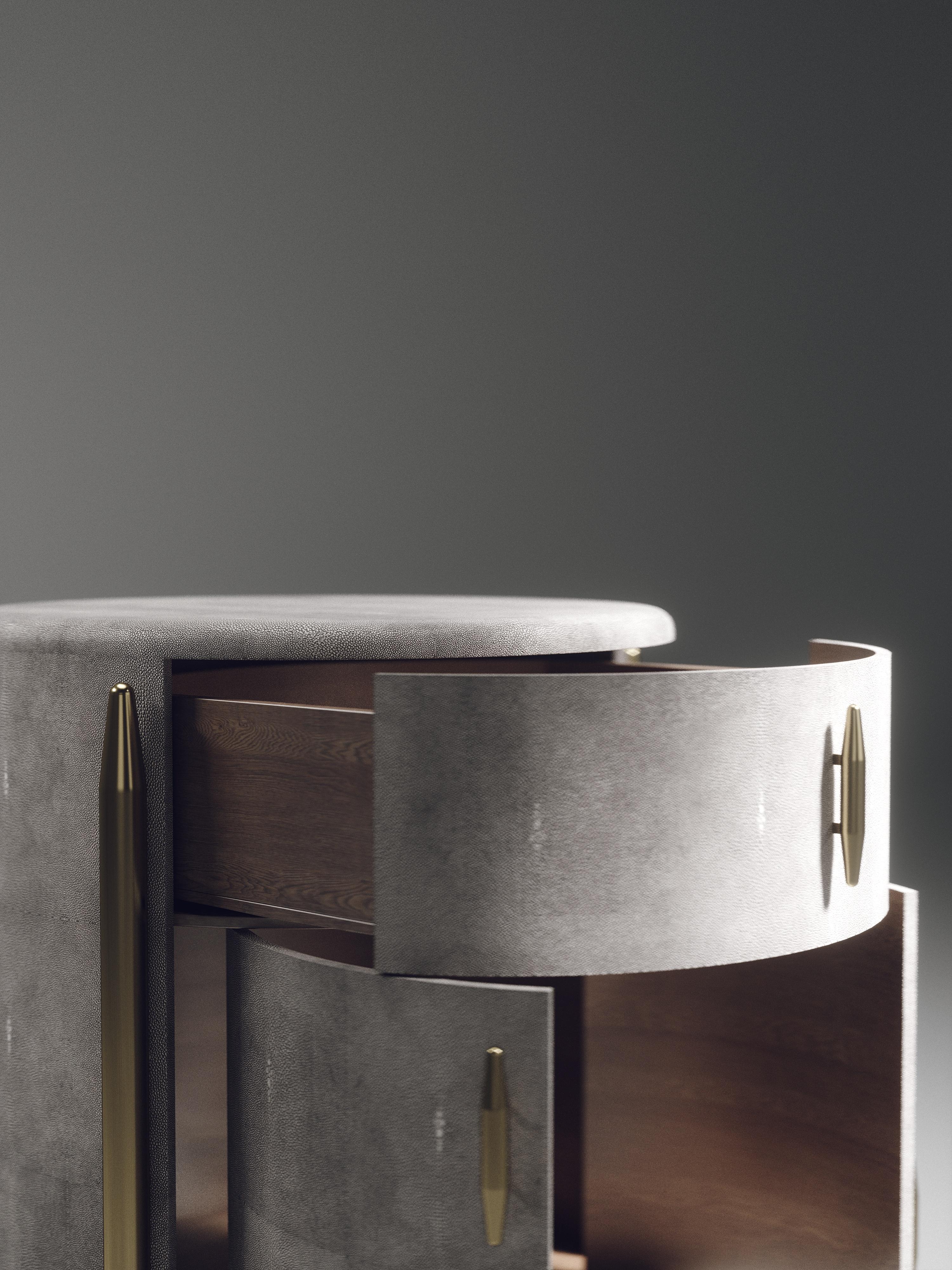 Shagreen Night Stand with Brass Accents by Kifu Paris In New Condition For Sale In New York, NY