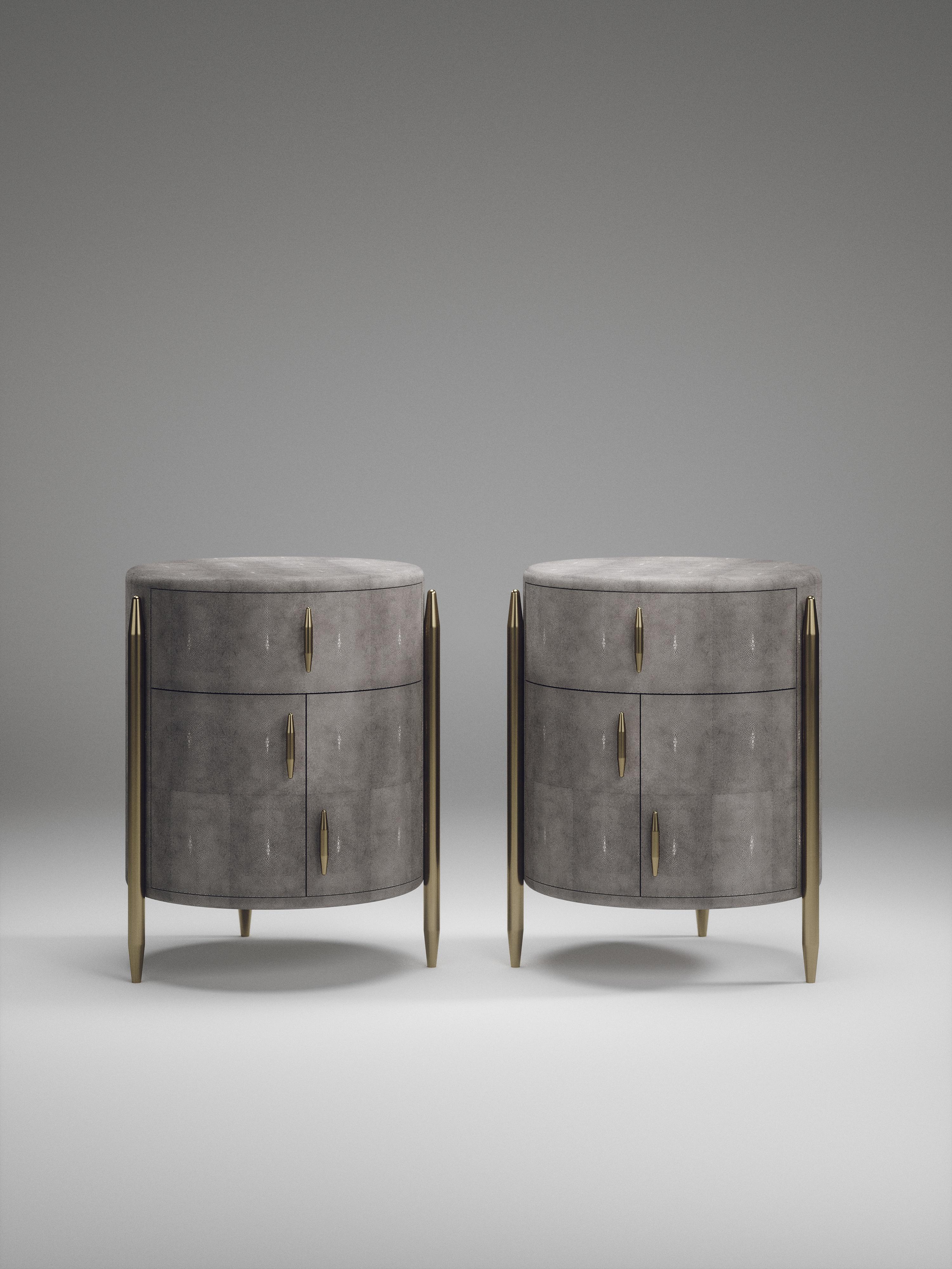 Shagreen Night Stand with Brass Accents by Kifu Paris In New Condition For Sale In New York, NY