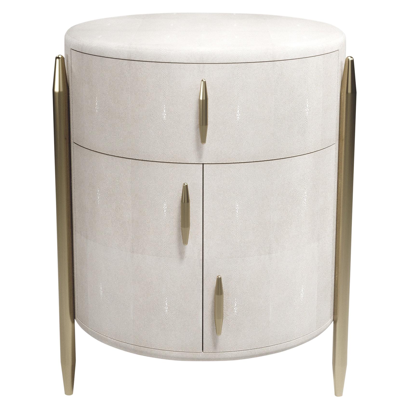 Shagreen Night Stand with Brass Accents by Kifu Paris For Sale