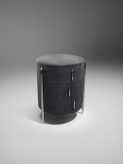 Shagreen Night Stand with Polished Stainless Steel Accents by Kifu Paris