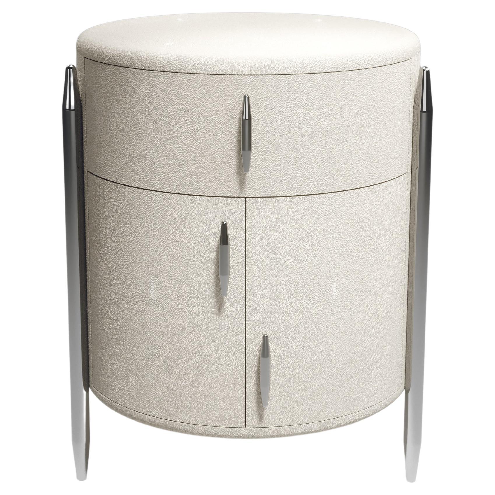 Shagreen Night Stand with Polished Stainless Steel Accents by Kifu Paris For Sale