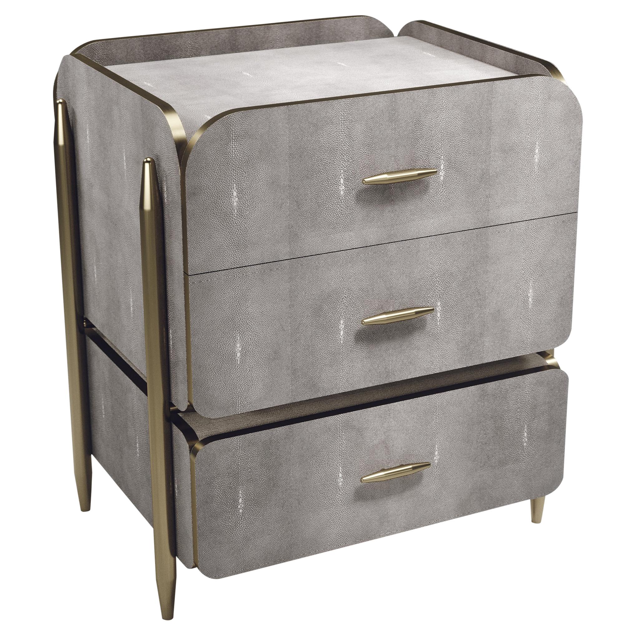 Shagreen Night Stand with Brass Accents by Kifu Paris For Sale