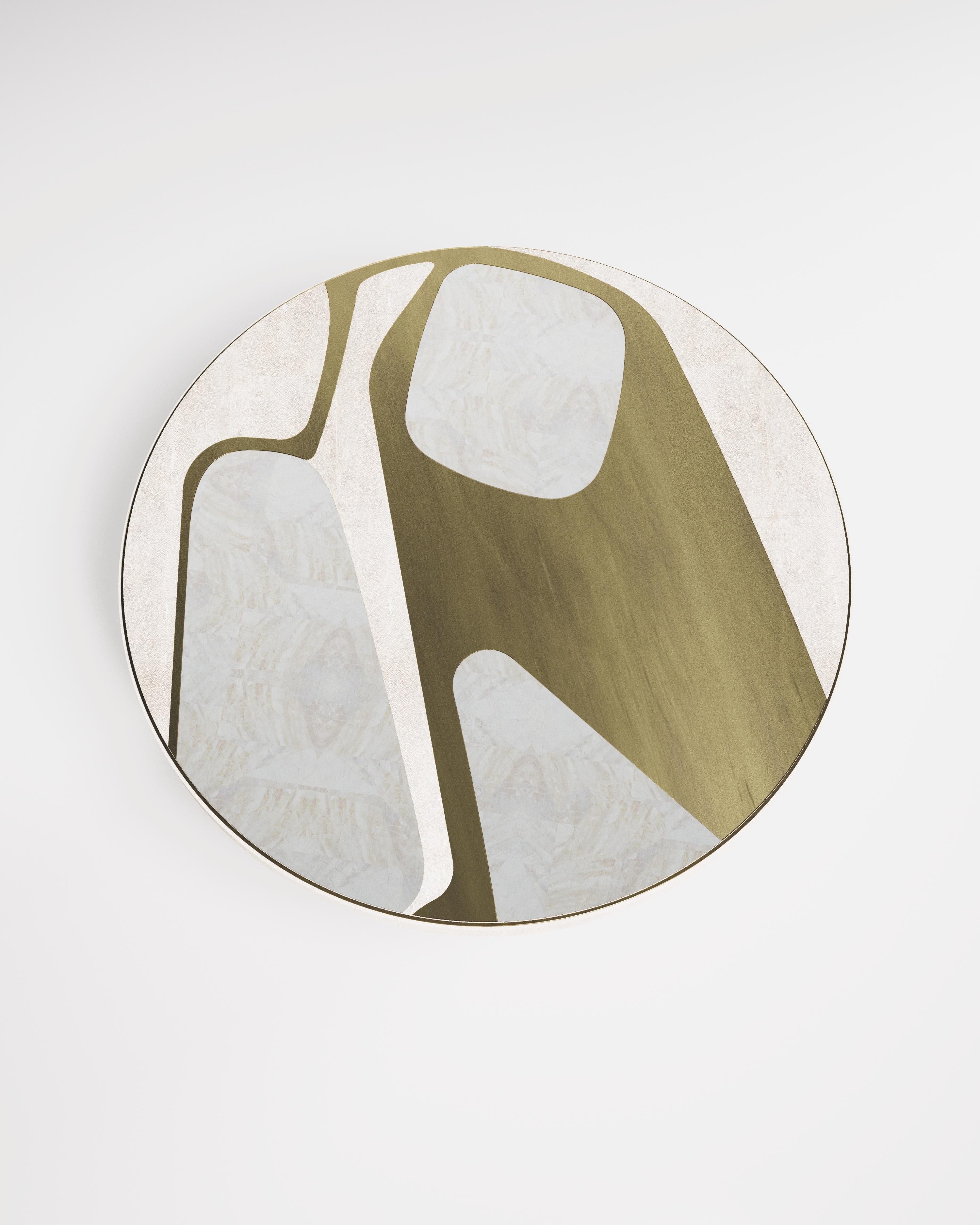 Esstisch mit Chagrin-Muster und Muschel- und Bronze-Patina aus Messing von Kifu Paris im Angebot 2
