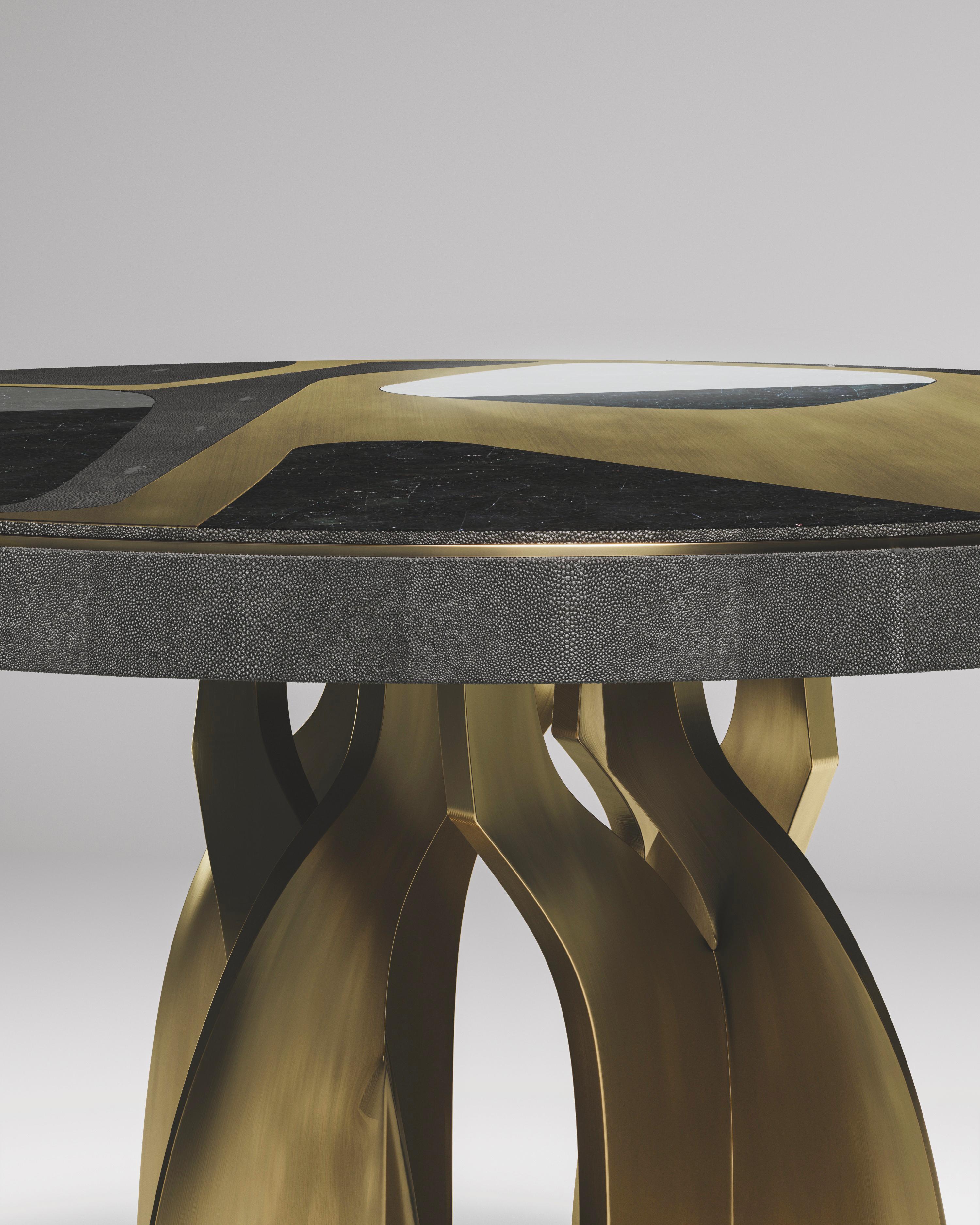 Shagreen Pattern Dining Table with Shell & Bronze Patina Brass by Kifu Paris For Sale 3