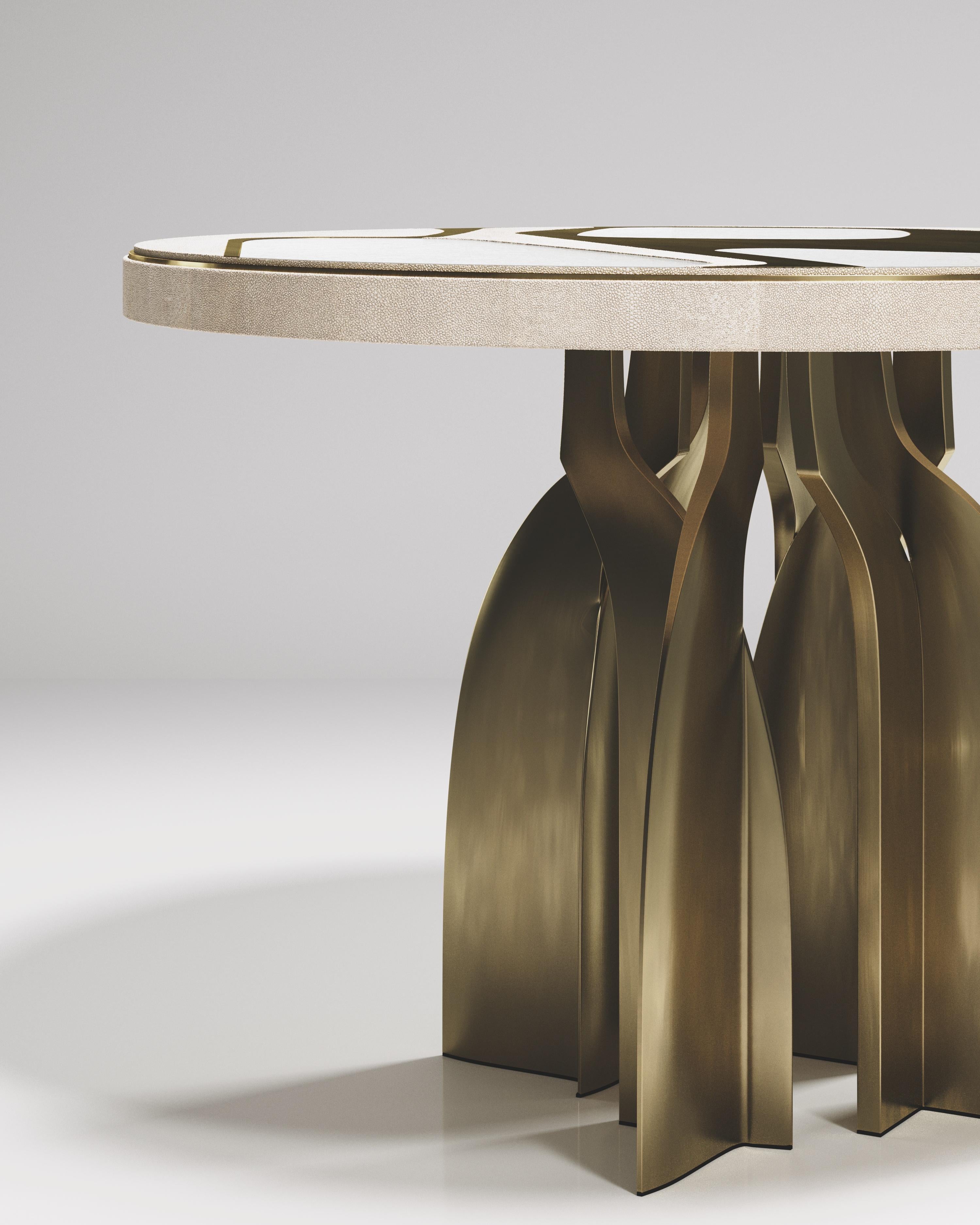 Philippine Shagreen Pattern Dining Table with Shell & Bronze Patina Brass by Kifu Paris For Sale