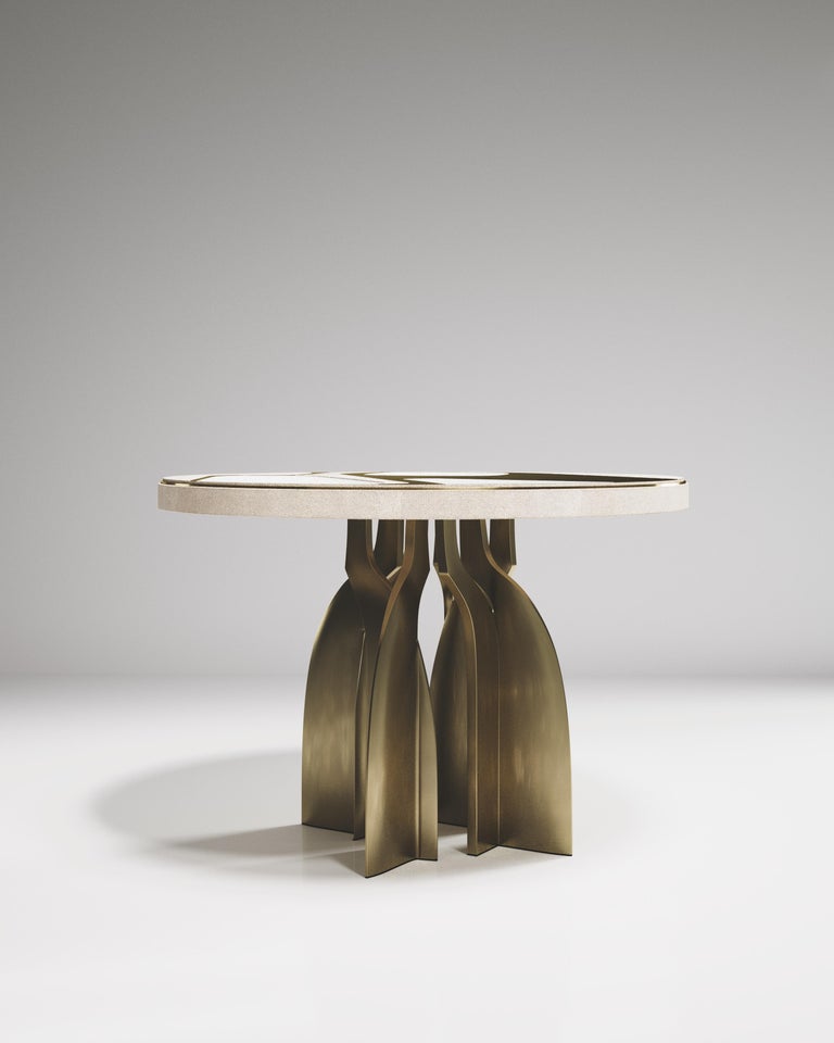 Shagreen Pattern Dining Table with Shell and Bronze Patina Brass by ...