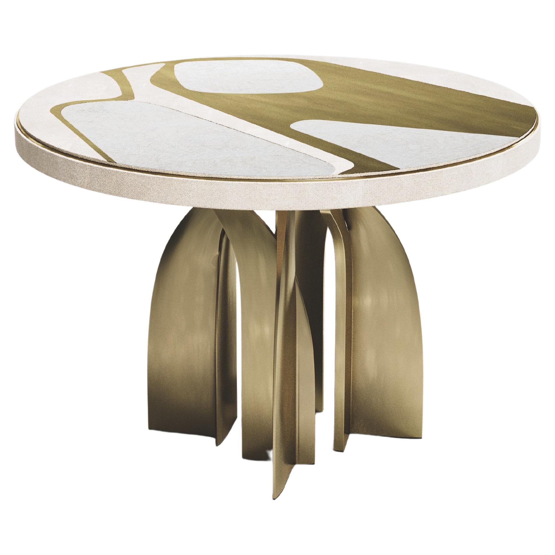 Shagreen Pattern Dining Table with Shell & Bronze Patina Brass by Kifu Paris