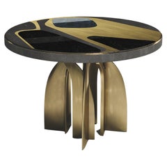 Shagreen Pattern Dining Table with Shell & Bronze Patina Brass by Kifu Paris