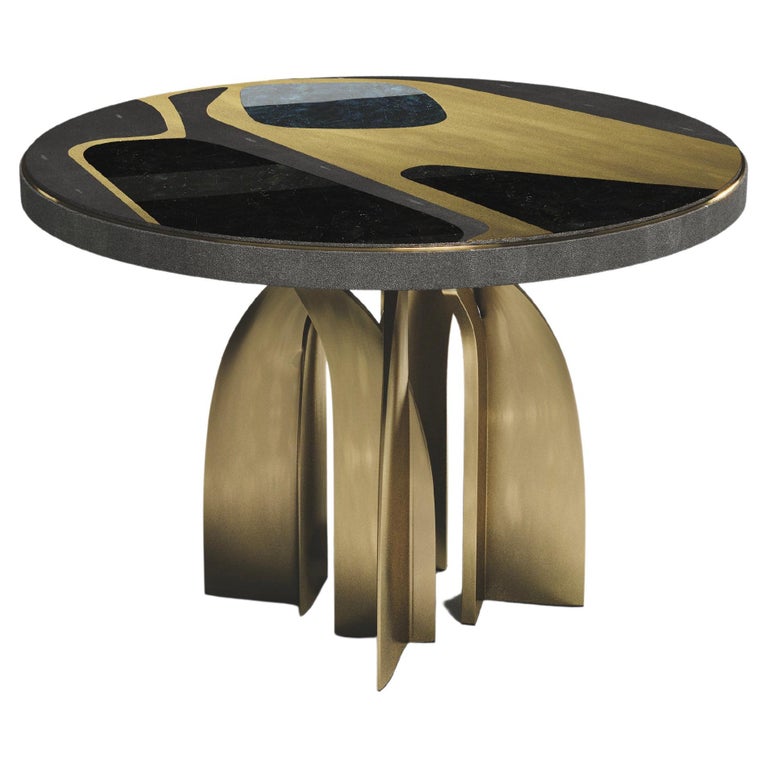 Shagreen Pattern Dining Table with Shell and Bronze Patina Brass by ...