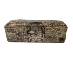 Shagreen Pen Box with Engraved Silver Mounts and Hidden Drawer