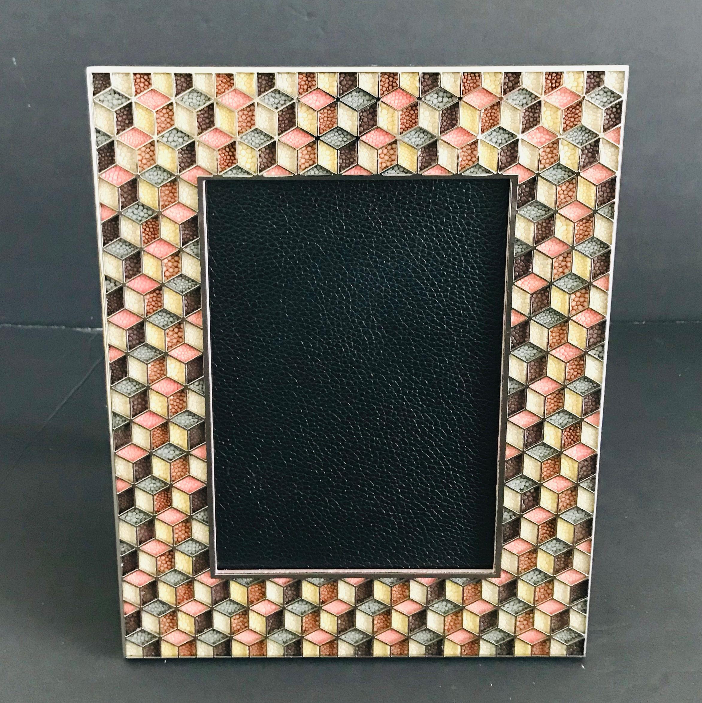 Multi-color shagreen leather and nickel-plated photo frame by Fabio Ltd
Height: 10.5 inches / Width: 8.5 inches / Depth: 1 inch
Photo size: 5 inches by 7 inches
LAST 1 in stock in Los Angeles
Order Reference #: FABIOLTD PF27
This piece makes for
