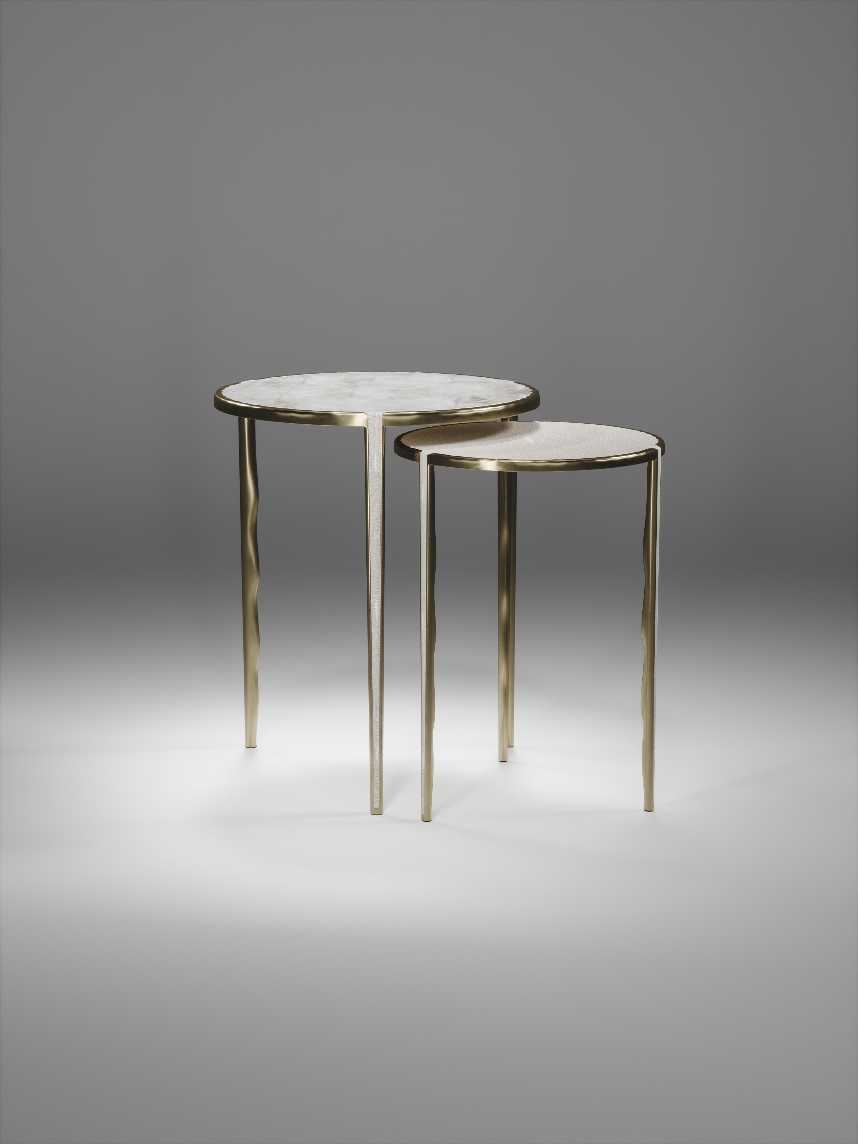 Art Deco Shagreen & Quartz Nesting Tables w/ Bronze-Patina Brass Accents by R&Y Augousti For Sale