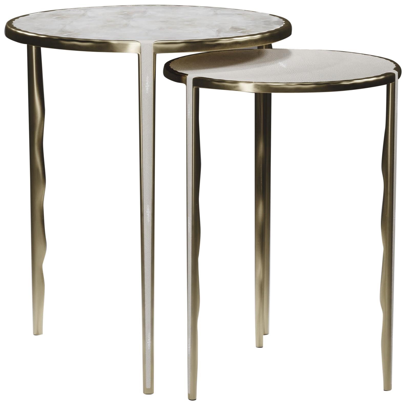 Shagreen & Quartz Nesting Tables w/ Bronze-Patina Brass Accents by R&Y Augousti For Sale