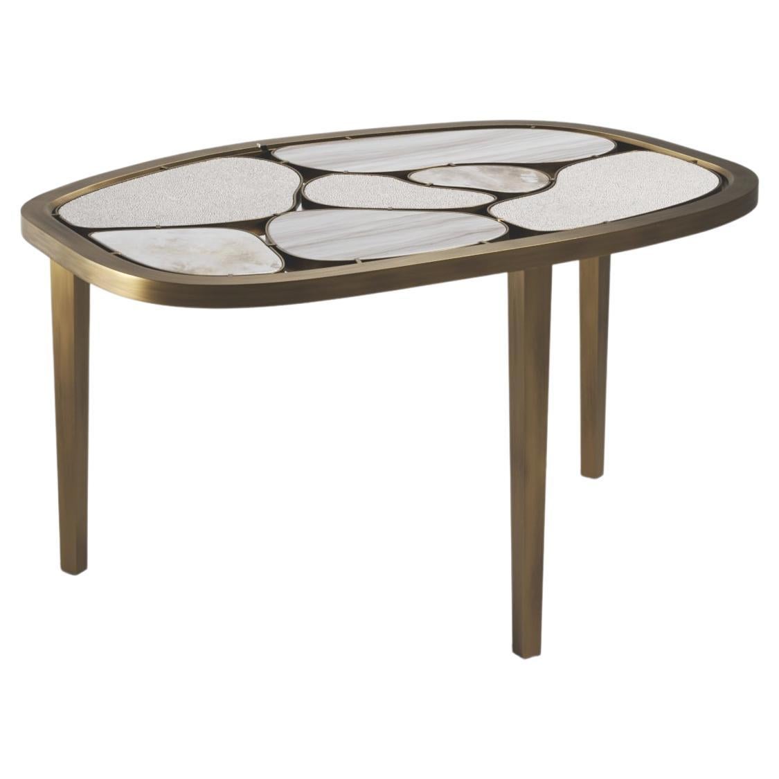 Shagreen, Quartz & Onyx Nesting Coffee Table with Brass Details by Kifu Paris