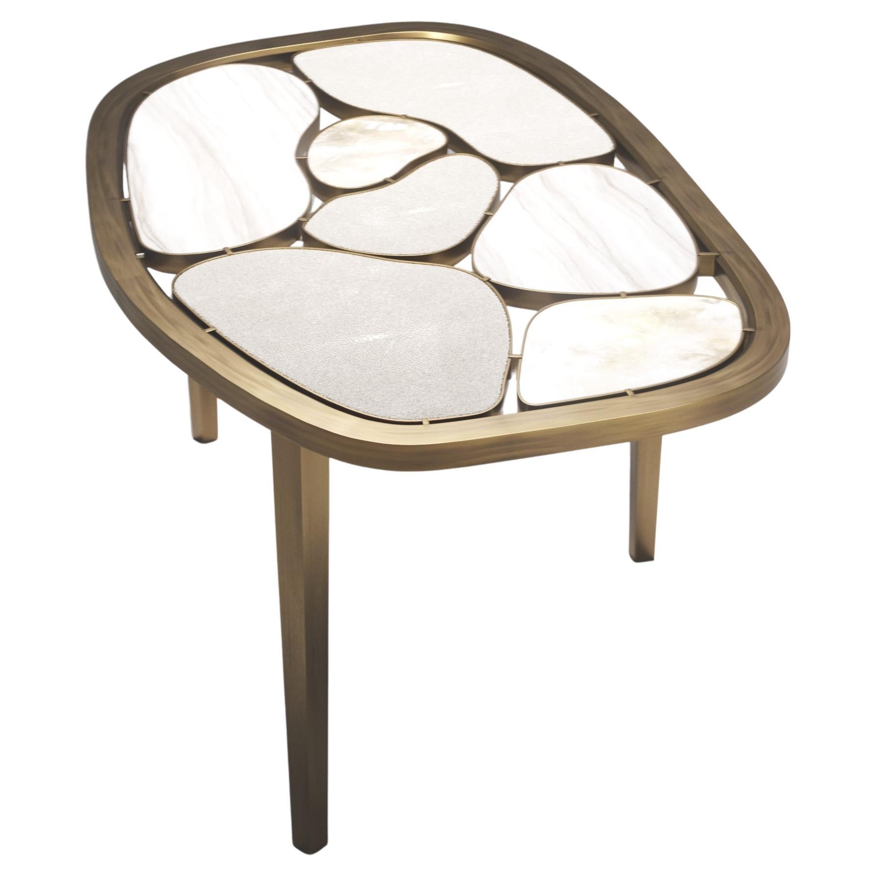 Shagreen, Quartz & Onyx Nesting Coffee Table with Brass Details by Kifu Paris
