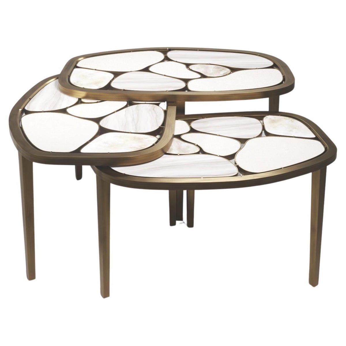 Shagreen, Quartz & Onyx Nesting Coffee Tables with Brass Details by Kifu Paris