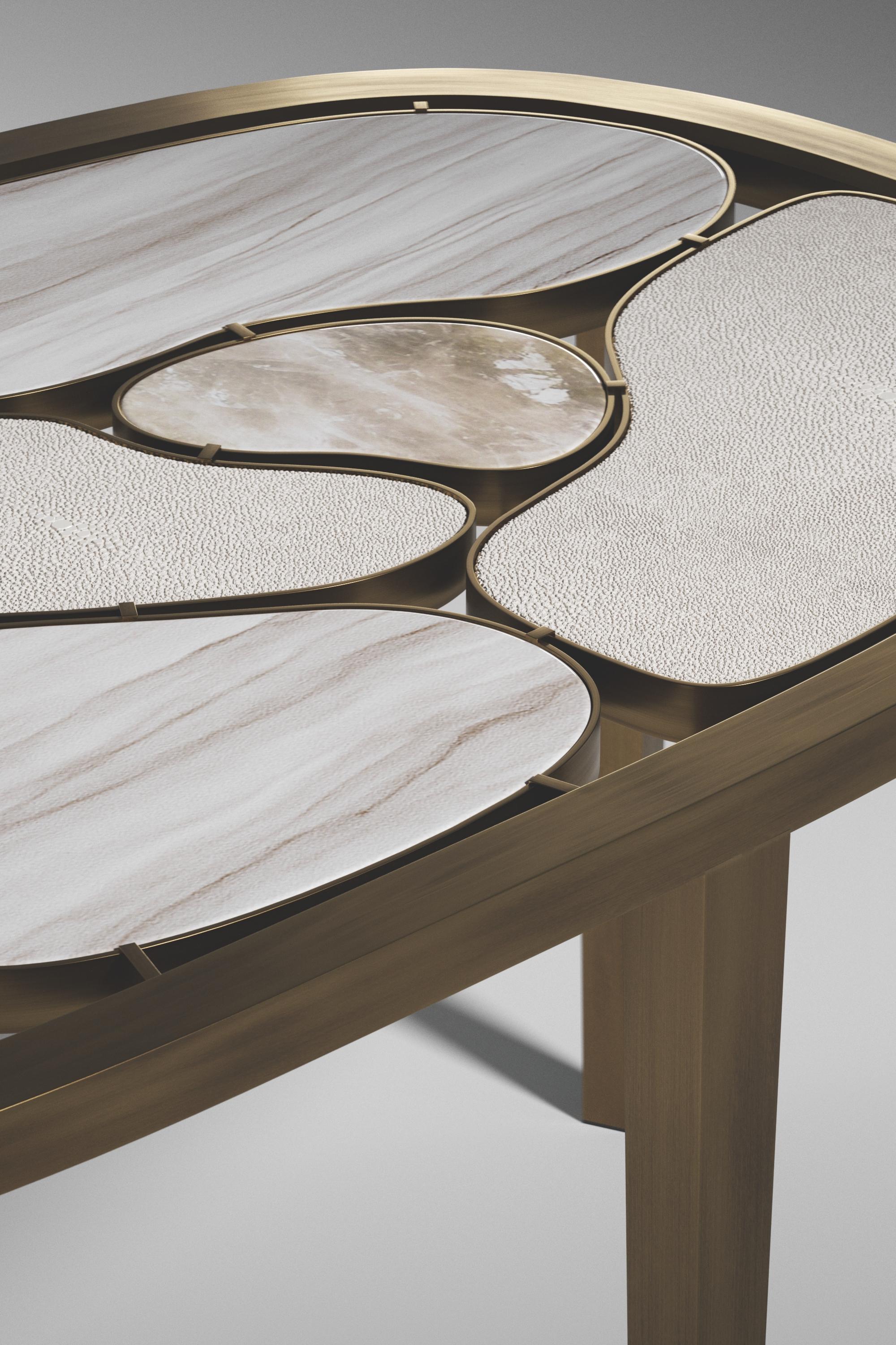 Shagreen, Quartz & Onyx Nesting Coffee Tables with Brass Details by Kifu Paris For Sale 5