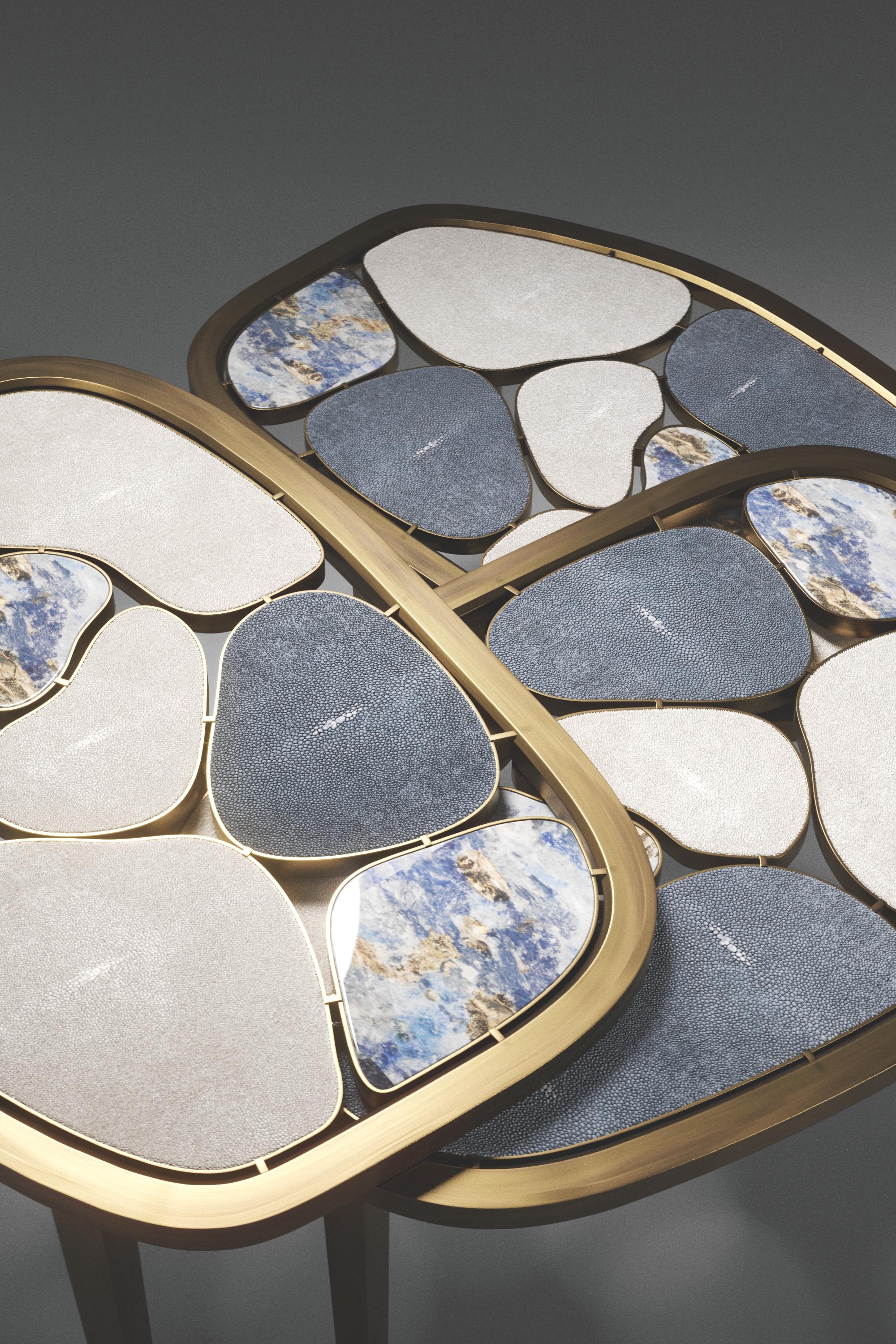 Shagreen, Quartz & Onyx Nesting Coffee Tables with Brass Details by Kifu Paris For Sale 10