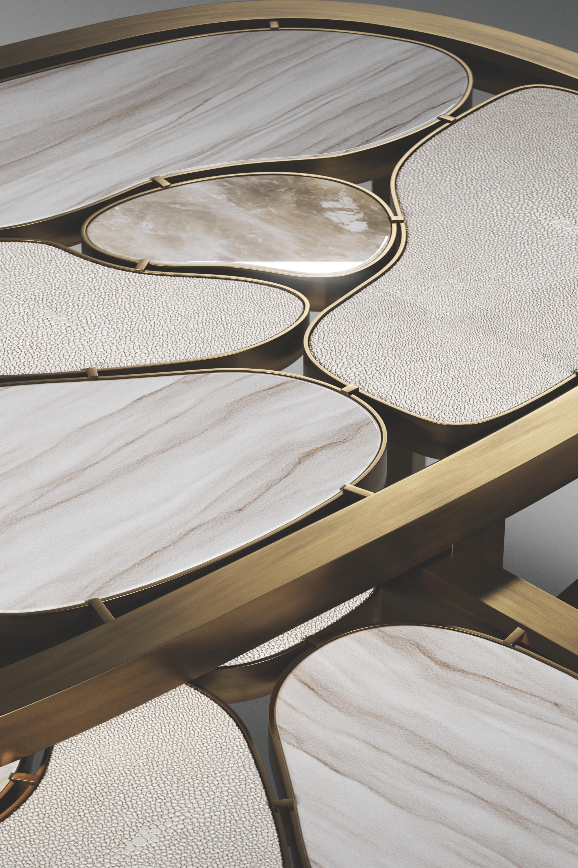 Shagreen, Quartz & Onyx Nesting Coffee Tables with Brass Details by Kifu Paris For Sale 2