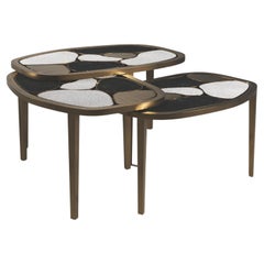 Shagreen, Quartz & Onyx Nesting Coffee Tables with Brass Details by Kifu Paris