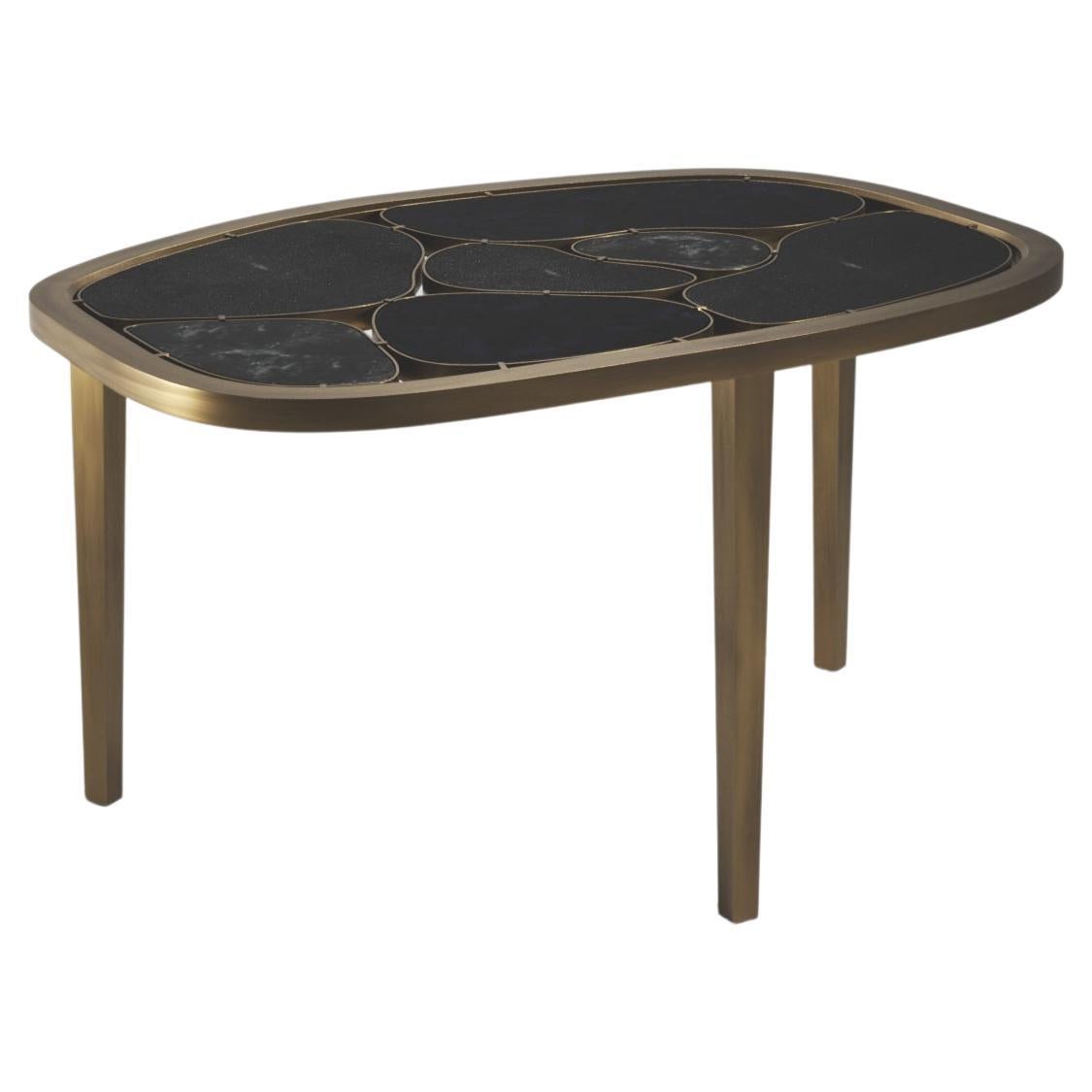 Shagreen, Quartz & Shell Nesting Coffee Table with Brass Details by Kifu Paris