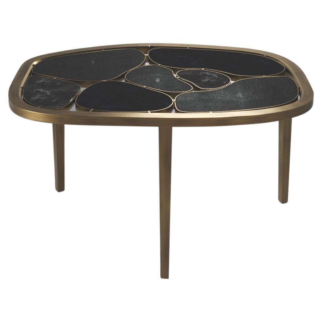 Shagreen, Quartz & Shell Nesting Coffee Table with Brass Details by Kifu Paris For Sale