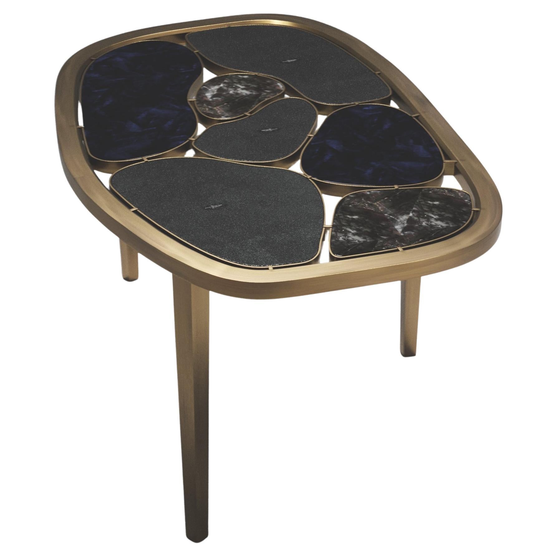 Shagreen, Quartz & Shell Nesting Coffee Table with Brass Details by Kifu Paris For Sale