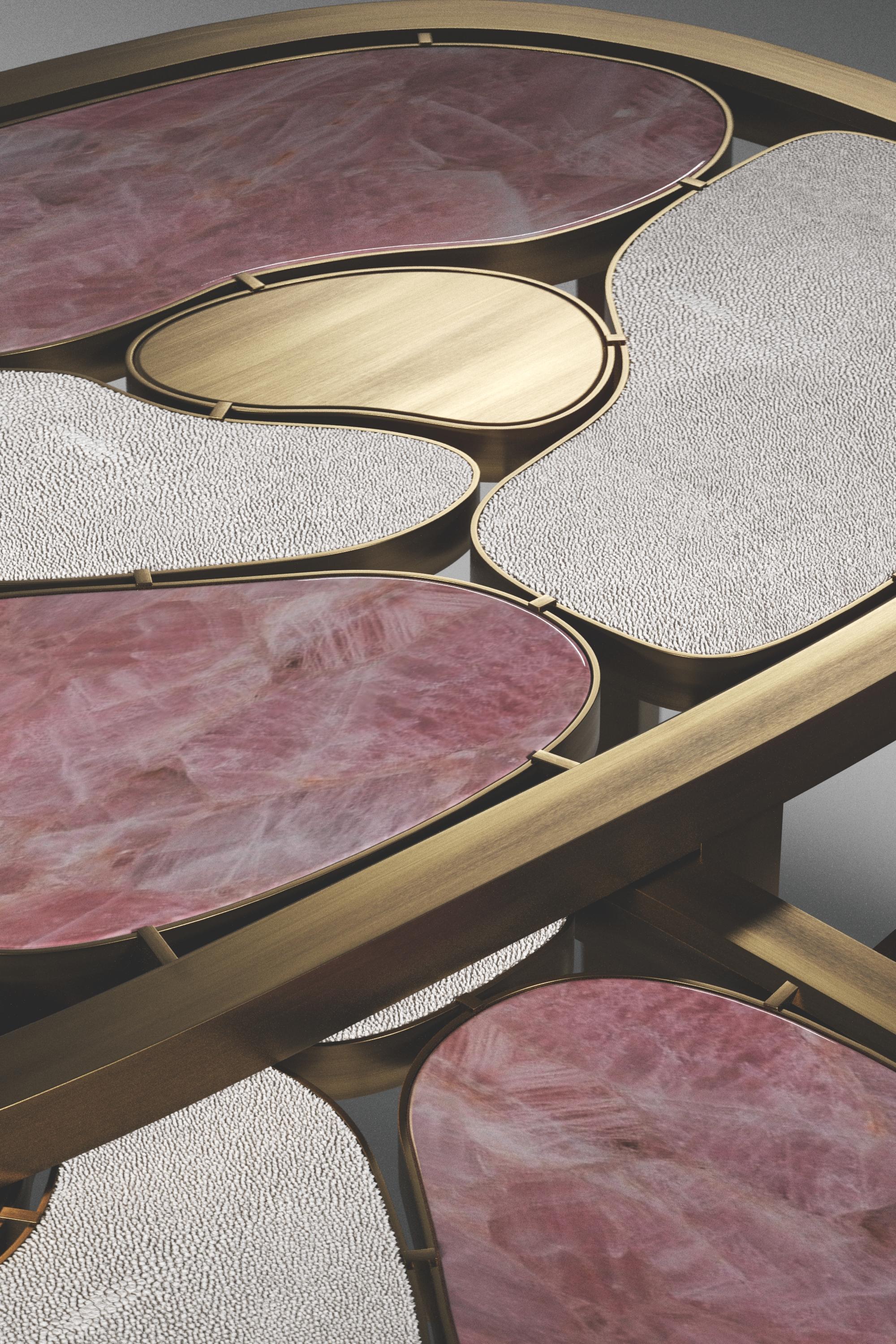 Shagreen, Quartz & Shell Nesting Coffee Tables with Brass Details by Kifu Paris For Sale 11