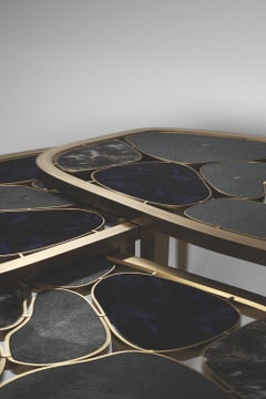 Shagreen, Quartz & Shell Nesting Coffee Tables with Brass Details by Kifu Paris