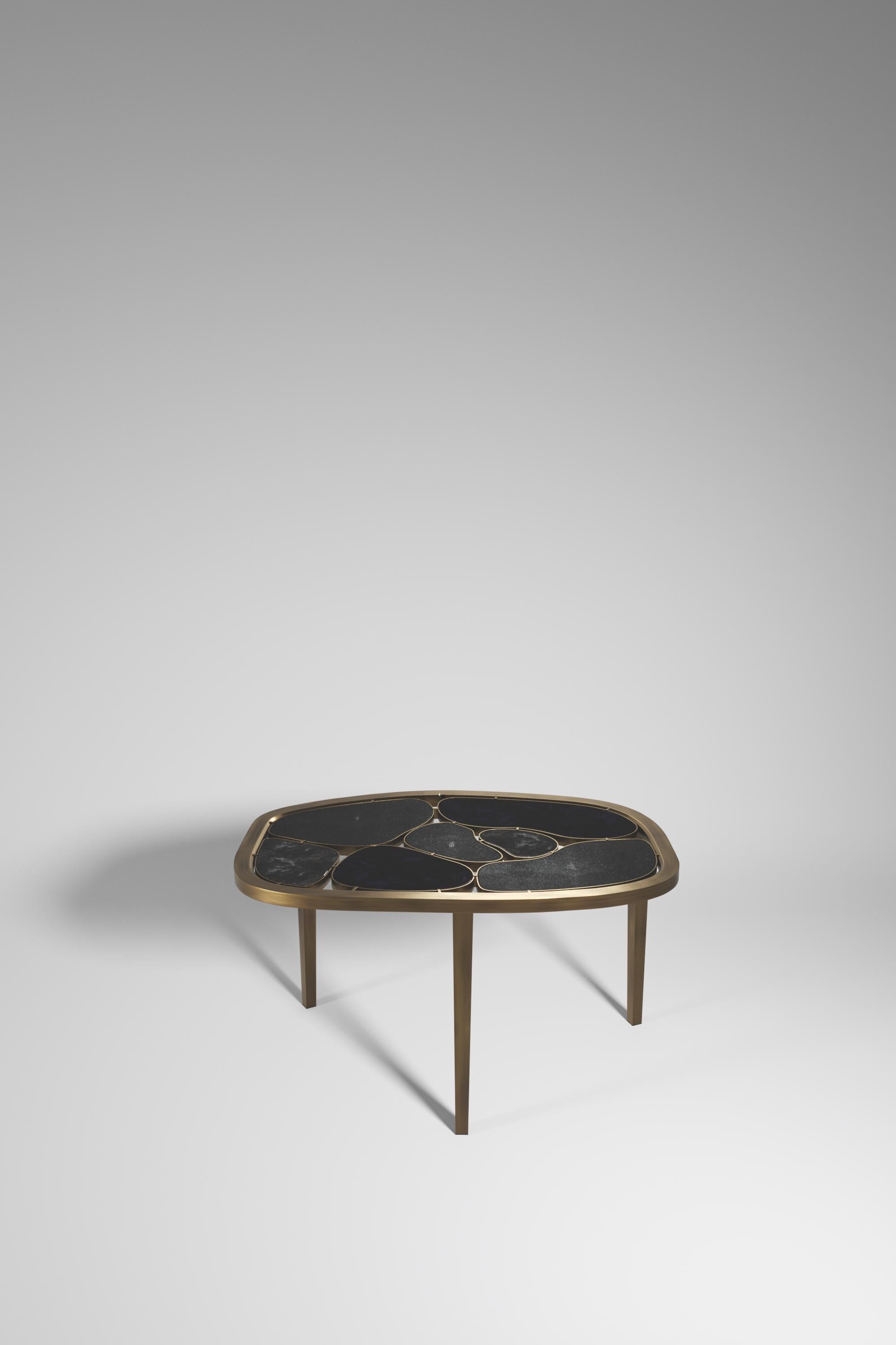Philippine Shagreen, Quartz & Shell Nesting Coffee Tables with Brass Details by Kifu Paris For Sale