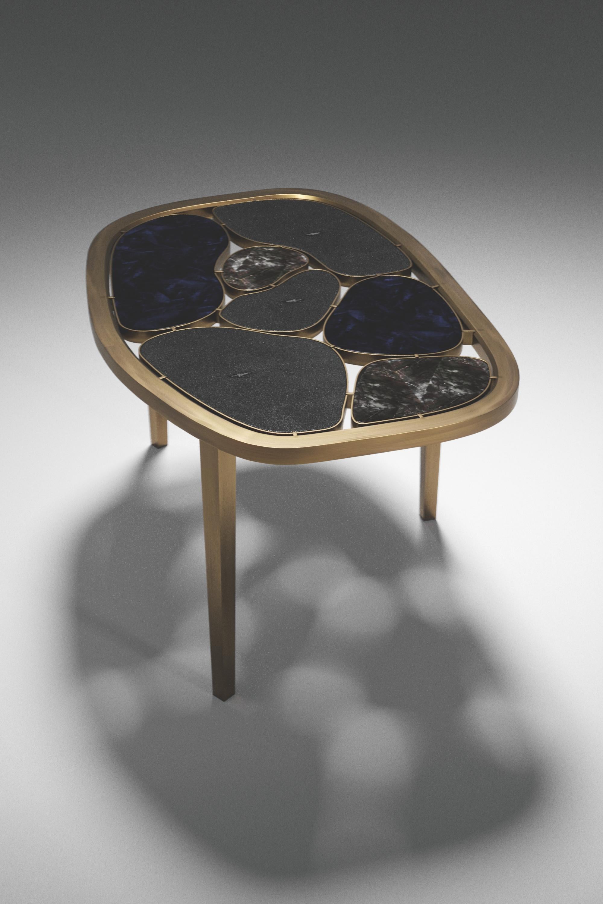 Inlay Shagreen, Quartz & Shell Nesting Coffee Tables with Brass Details by Kifu Paris For Sale