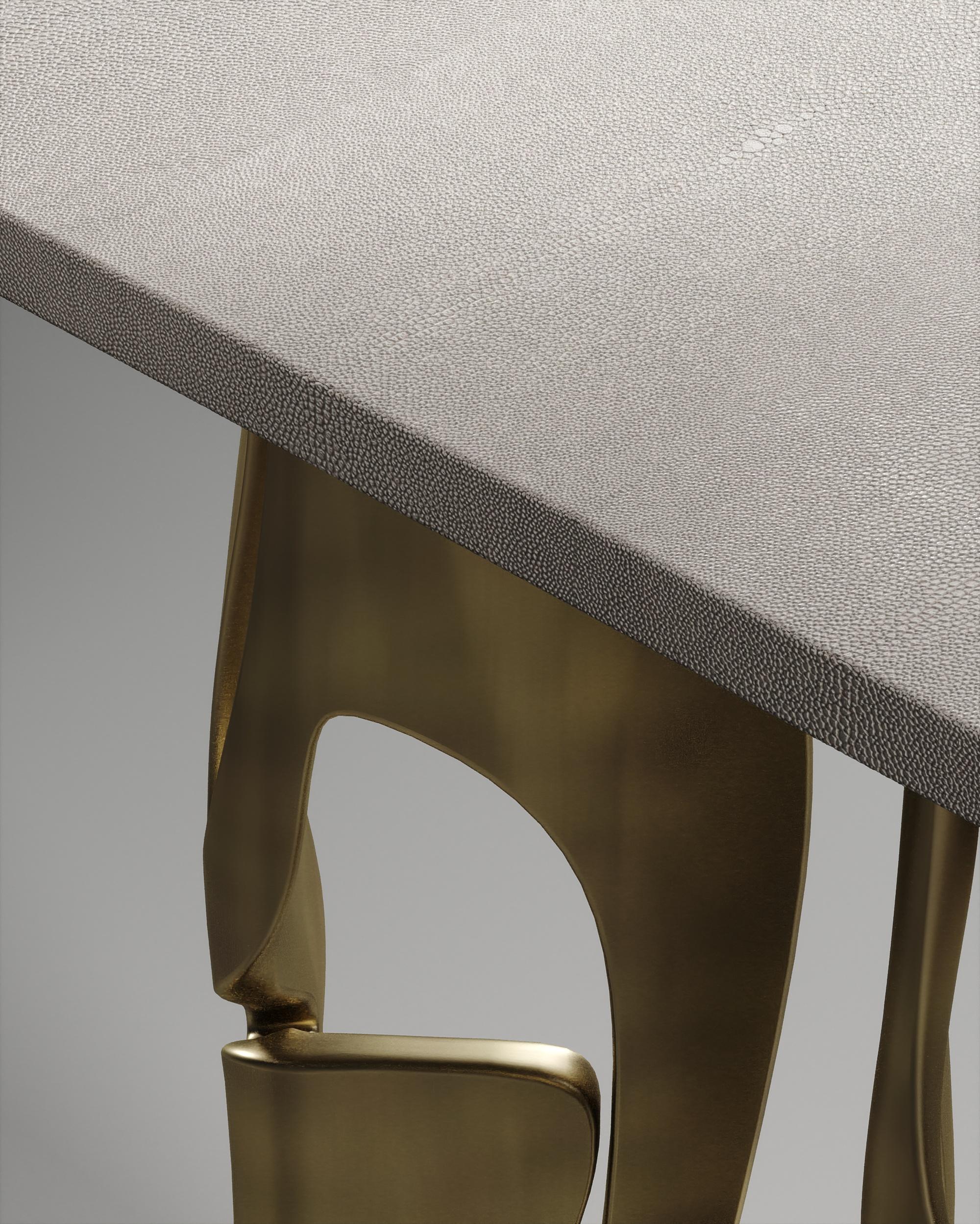 Contemporary Shagreen Rectangular Side Table with Bronze-Patina Brass Legs by R&Y Augousti For Sale